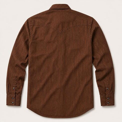 Pearl Snap Shirts for Men Long Sleeve - Brown Plaid Rugged Western Cowboy Snap Button Up Cotton Shirt in Kuwait