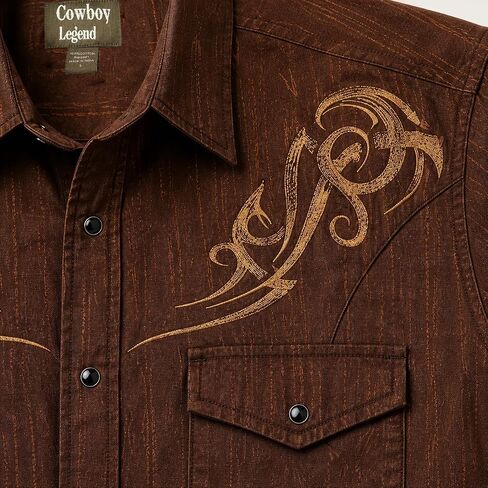 Pearl Snap Shirts for Men Long Sleeve - Brown Plaid Rugged Western Cowboy Snap Button Up Cotton Shirt in Kuwait