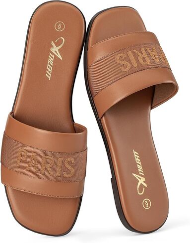 Athlefit Women's Slip On Flat Sandals Summer Embroidered Square Open Toe Slide Sandals in Kuwait