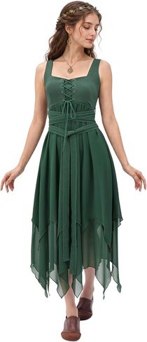 Renaissance Fairy Dress, Medieval Fantasy Style with Off-Shoulder, Moss Green in Saudi Arabia