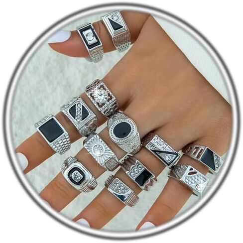 13Pcs Chunky Knuckle Rings Pack for Men,Vintage Punk Shiny Crystal Stackable Band Rings Set,Trendy Hip Hop Stacking Finger Midi Ring Pack Statement Cool Jewelry in Saudi Arabia