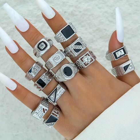 13Pcs Chunky Knuckle Rings Pack for Men,Vintage Punk Shiny Crystal Stackable Band Rings Set,Trendy Hip Hop Stacking Finger Midi Ring Pack Statement Cool Jewelry in Saudi Arabia