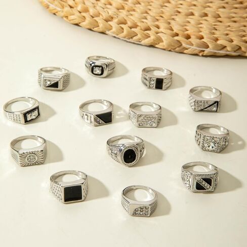 13Pcs Chunky Knuckle Rings Pack for Men,Vintage Punk Shiny Crystal Stackable Band Rings Set,Trendy Hip Hop Stacking Finger Midi Ring Pack Statement Cool Jewelry in Saudi Arabia