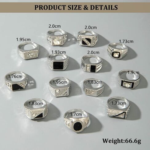 13Pcs Chunky Knuckle Rings Pack for Men,Vintage Punk Shiny Crystal Stackable Band Rings Set,Trendy Hip Hop Stacking Finger Midi Ring Pack Statement Cool Jewelry in Saudi Arabia