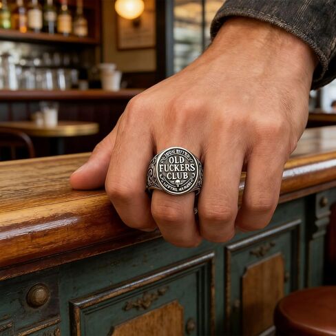 Old Fuckers Club Ring for Men Adjustable Vintage Old But Gold Gag Gift | Antique Distressed Finish, Raised Letter Detail, Round Signet Style, Inner Engraved Text, Birthday Retirement Party Accessory in Kuwait