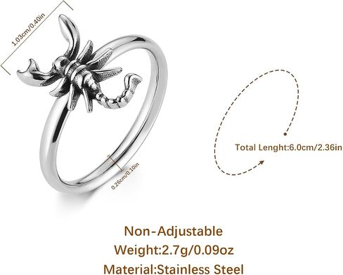 HZMAN Gothic Scorpion Ring for Men Women, Stainless Steel Vintage Punk Band Ring, Non-Adjustable Size 6-10, Statement Pinky Ring for Daily Wear in Kuwait