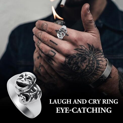 Laugh and Cry Rings for Men Women Stainless Steel Gothic Punk Goth Ring Jewelry Unisex Statement Cosplay Rings Size 7/8/9/10/11/12/13 in Saudi Arabia