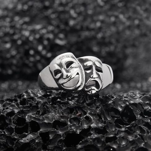 Laugh and Cry Rings for Men Women Stainless Steel Gothic Punk Goth Ring Jewelry Unisex Statement Cosplay Rings Size 7/8/9/10/11/12/13 in Saudi Arabia