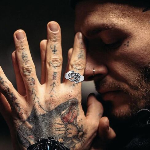 Laugh and Cry Rings for Men Women Stainless Steel Gothic Punk Goth Ring Jewelry Unisex Statement Cosplay Rings Size 7/8/9/10/11/12/13 in Saudi Arabia