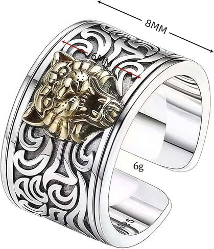 Thai Silver Viking Gold Tiger Adjustable Rings For Men Women,Silver Plated Animal Golden Tiger Head Vintage Biker Open Band Ring For Men,Punk Motorcycle Knuckle Ring Jewelry in Kuwait