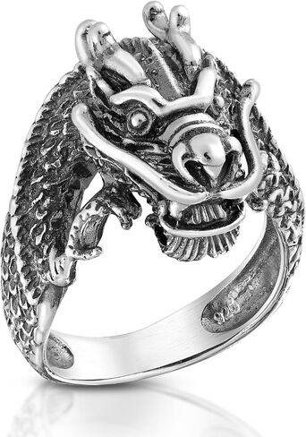 AeraVida Beautifully Detailed Mystical Asian Dragon Sterling Silver Ring | Delicate Dragon Rings For Women | Comfort Fit Silver Rings for Women | Statement Fashion | Sterling Silver Rings Sizes (8-9) in Kuwait