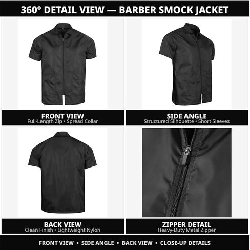 Old School Black Shot Sleeved Barber Jacket Smock, Professional Barber Men Jacket Hair Repellent, Lightweight and Breathable in Saudi Arabia