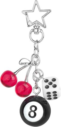 VICKHU 8 Ball Dice Charm Keychain Y2K Bag Charm, Metal Cherry Accessories for Purse Car Keys Phone Case for women and men in Saudi Arabia