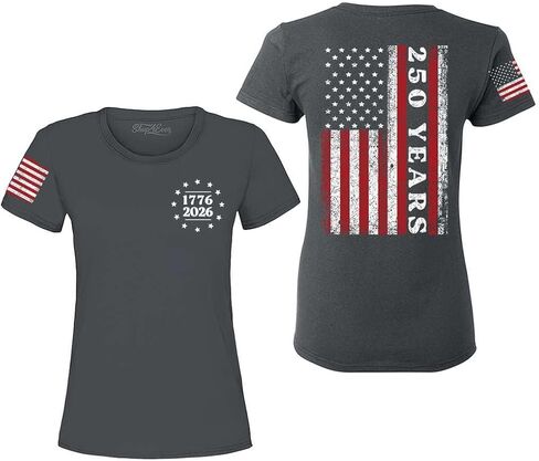 تي شيرت Shop4ever 250 Anniversary USA Flag America's 250th 1776 2026 4th of July أمامي وخلفي للسيدات in Kuwait