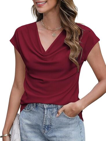 Poetsky Cowl Neck Top for Women Dressy Short Sleeve Shirt Summer Top 2026 Casual Work Dressy Blouses in Kuwait