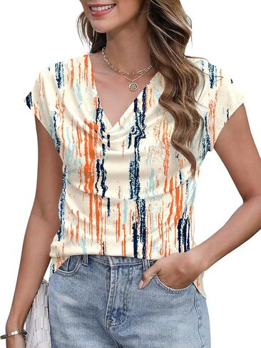Poetsky Cowl Neck Top for Women Dressy Short Sleeve Shirt Summer Top 2026 Casual Work Dressy Blouses in Saudi Arabia