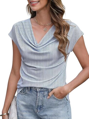 Poetsky Cowl Neck Top for Women Dressy Short Sleeve Shirt Summer Top 2026 Casual Work Dressy Blouses in Saudi Arabia