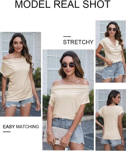 Poetsky Cowl Neck Top for Women Dressy Short Sleeve Shirt Summer Top 2026 Casual Work Dressy Blouses in Saudi Arabia