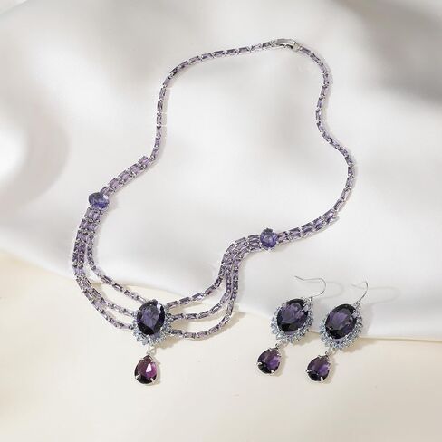AMYJANE Oval Necklace and Earring Jewelry Set for Women Crystal Teardrop Purple Retro Jewelry Set for Halloween Prom Party Birthday Costume Accessories in Saudi Arabia