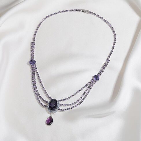 AMYJANE Oval Necklace and Earring Jewelry Set for Women Crystal Teardrop Purple Retro Jewelry Set for Halloween Prom Party Birthday Costume Accessories in Saudi Arabia