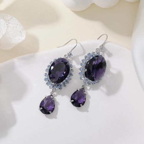 AMYJANE Oval Necklace and Earring Jewelry Set for Women Crystal Teardrop Purple Retro Jewelry Set for Halloween Prom Party Birthday Costume Accessories in Saudi Arabia