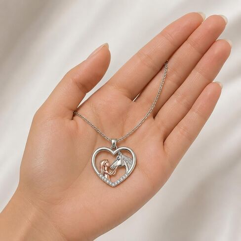 SUPAC Heart-Shaped Horse Jewelry Set, Silver and Rose Gold, Necklace and Earrings with Crystal Accents, 18+2 inch Chain in Saudi Arabia