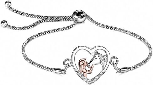 SUPAC Heart-Shaped Horse Jewelry Set, Silver and Rose Gold, Necklace and Earrings with Crystal Accents, 18+2 inch Chain in Saudi Arabia