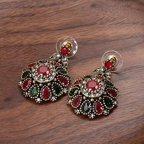 3Pcs/set Big Flower Pendant Necklace Earrings Ring Crystal Floral Antique Gold Plated Vintage Statement Jewelry Set for Women Turkish Jewelry Party in Saudi Arabia