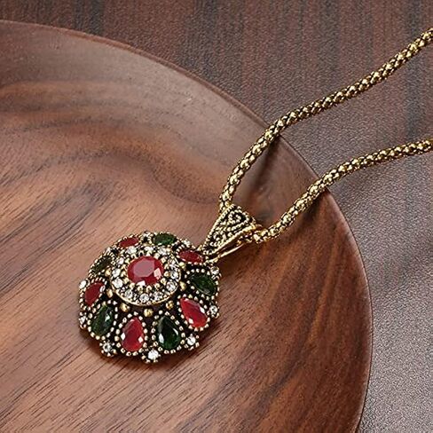 3Pcs/set Big Flower Pendant Necklace Earrings Ring Crystal Floral Antique Gold Plated Vintage Statement Jewelry Set for Women Turkish Jewelry Party in Saudi Arabia