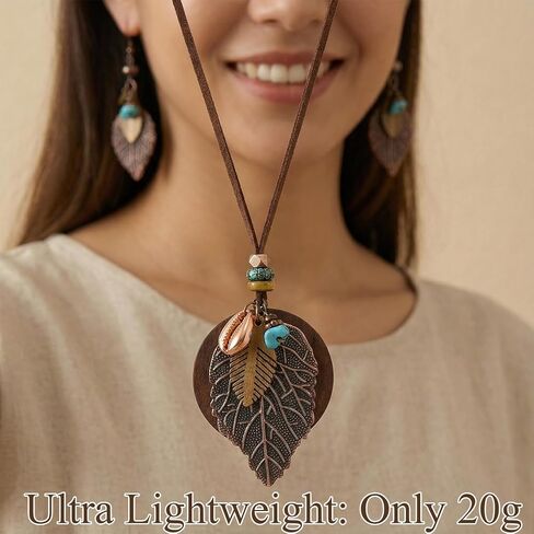 Boho Jewelry Set for Women - Western Vintage Pendant Necklace & Dangle Earrings - Retro Ethnic Geometric Statement Accessories for Festival Vacation in Saudi Arabia