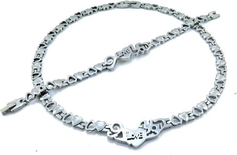 New Silver Hugs and Kisses I Love You Necklace Bracelet Earring Set 18 inches Stainless Steel Stampato Set X and O with 38mm Twisty Hoops in Saudi Arabia