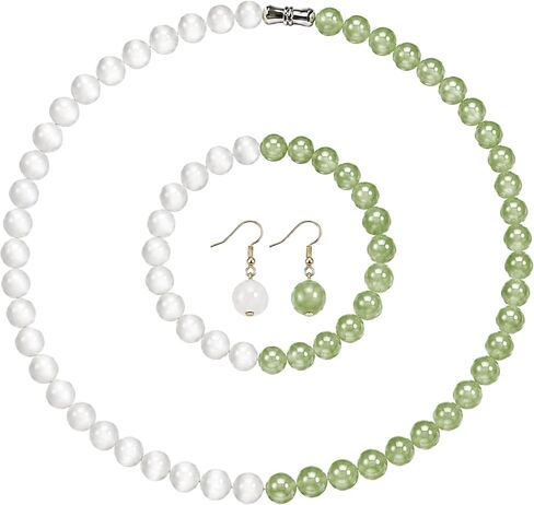 Dopamine Necklace UV Reactive Bracelet Earrings Set, Color Changing Colorful Rainbow Beaded Cat Eye Summer Beach Vacation Jewelry Gift in Saudi Arabia