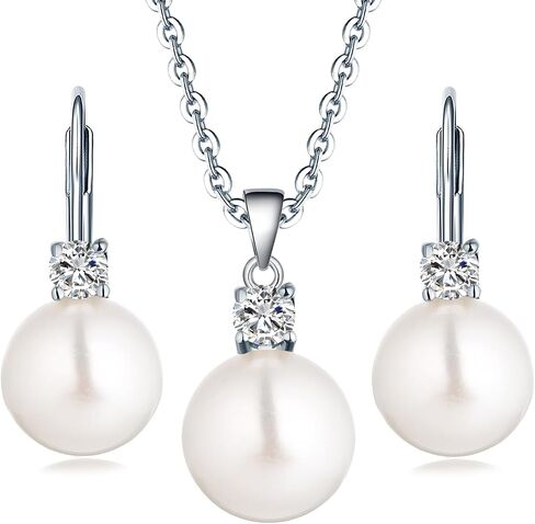 JO WISDOM White Pearl Jewelry Sets 925 Sterling Silver 8mm White Freshwater Pearl Earrings Necklace Set in Kuwait