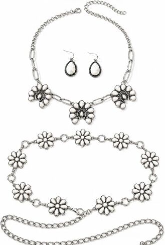 Western Jewelry Set for Women, 3 Pcs Vintage White Bohemian Set Statement Boho Gifts Set for CowWomen in Saudi Arabia