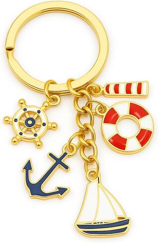 Sailboat Keychain with Lighthouse, Lifebuoy, Anchor, Maritime-Inspired Accessory for Women Bags Charms Cool Keychains Gifts for Men Women-Blue&Red in Saudi Arabia