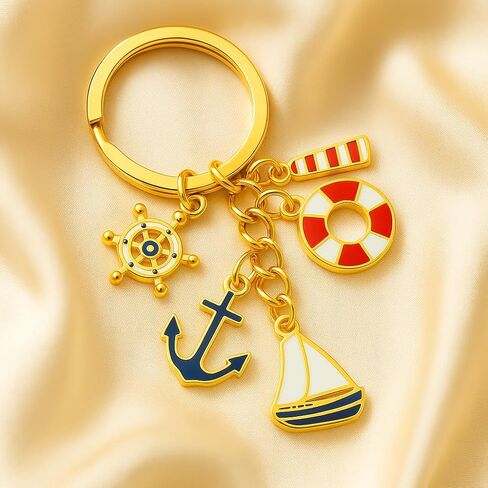 Sailboat Keychain with Lighthouse, Lifebuoy, Anchor, Maritime-Inspired Accessory for Women Bags Charms Cool Keychains Gifts for Men Women-Blue&Red in Saudi Arabia