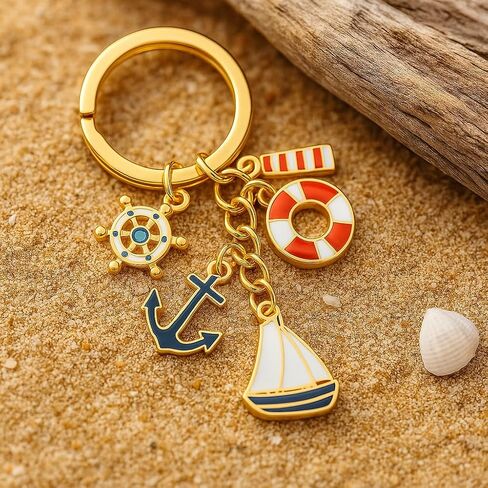 Sailboat Keychain with Lighthouse, Lifebuoy, Anchor, Maritime-Inspired Accessory for Women Bags Charms Cool Keychains Gifts for Men Women-Blue&Red in Saudi Arabia