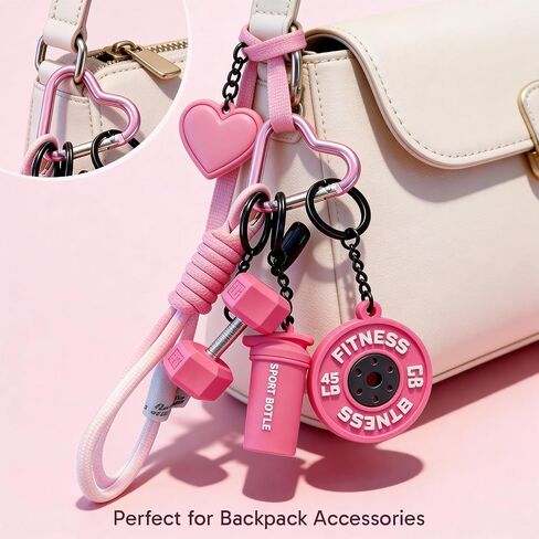 Gym Keychain, Gym Bag Accessories, With Durable Design, Stylish Pink Gym Accessories for Women and Men, Fitness Enthusiasts Bag Decoration in Saudi Arabia