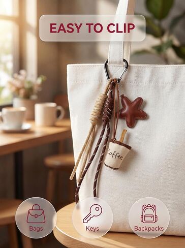 Coffee Cup Bag Charms,With Star Knots Handbags Car Keys Soft Accessories,Birthday Gifts For Bestie,Coworker & Coffee Lovers in Kuwait