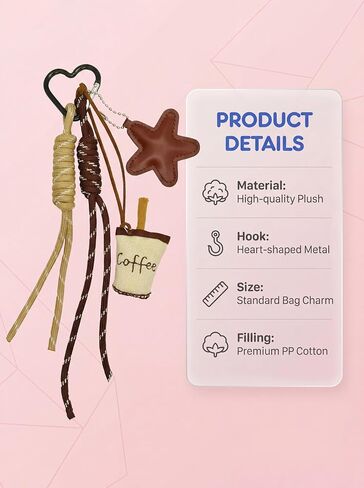 Coffee Cup Bag Charms,With Star Knots Handbags Car Keys Soft Accessories,Birthday Gifts For Bestie,Coworker & Coffee Lovers in Kuwait