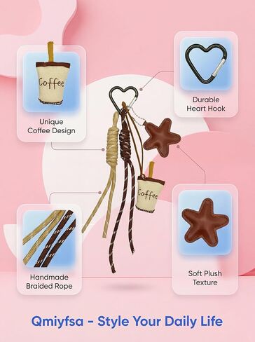 Coffee Cup Bag Charms,With Star Knots Handbags Car Keys Soft Accessories,Birthday Gifts For Bestie,Coworker & Coffee Lovers in Kuwait