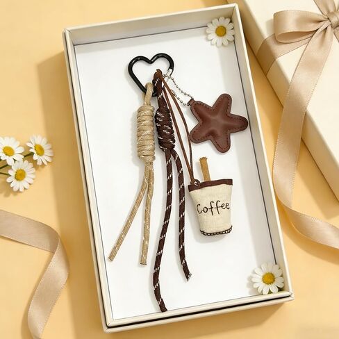 Coffee Cup Bag Charms,With Star Knots Handbags Car Keys Soft Accessories,Birthday Gifts For Bestie,Coworker & Coffee Lovers in Kuwait
