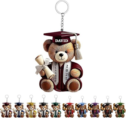 Personalized Graduation Bear Acrylic Keychain,Custom Name Class Year Gift for Graduate Class of 2026 in Kuwait