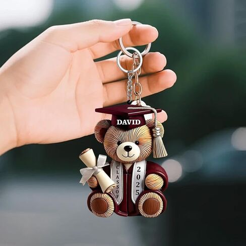Personalized Graduation Bear Acrylic Keychain,Custom Name Class Year Gift for Graduate Class of 2026 in Kuwait