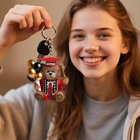 Personalized Graduation Bear Acrylic Keychain,Custom Name Class Year Gift for Graduate Class of 2026 in Kuwait