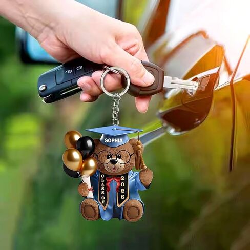 Personalized Graduation Bear Acrylic Keychain,Custom Name Class Year Gift for Graduate Class of 2026 in Kuwait