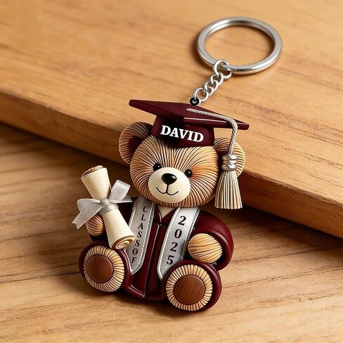 Personalized Graduation Bear Acrylic Keychain,Custom Name Class Year Gift for Graduate Class of 2026 in Kuwait