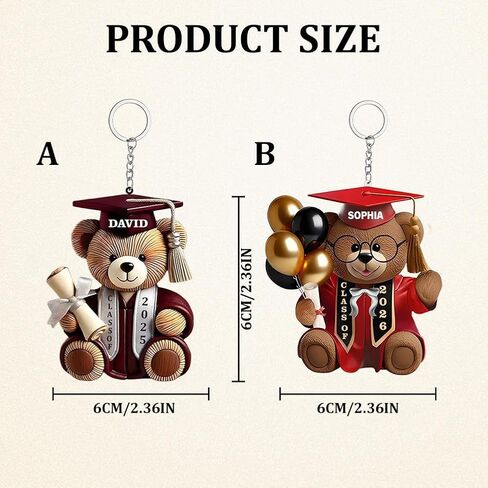 Personalized Graduation Bear Acrylic Keychain,Custom Name Class Year Gift for Graduate Class of 2026 in Kuwait