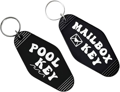 Mailbox Keychain and Pool Key Tag, 2 Pack Black Plastic Motel Accessories, Vintage Holder for New Home Gifts in Saudi Arabia