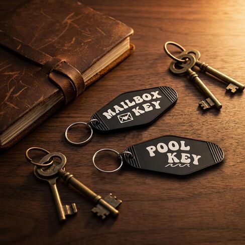 Mailbox Keychain and Pool Key Tag, 2 Pack Black Plastic Motel Accessories, Vintage Holder for New Home Gifts in Saudi Arabia
